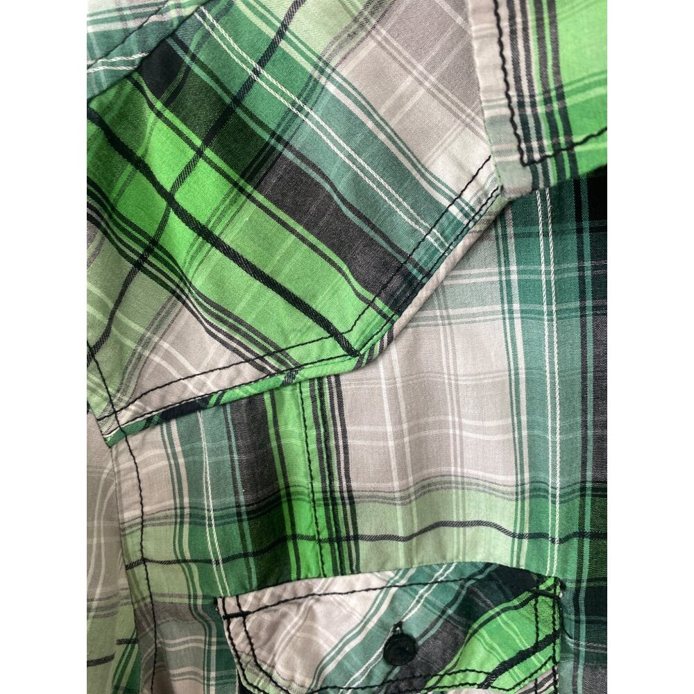 Green & Gray Plaid Button-Up Shirt Surplus XL Casual Long Sleeve Cotton Blend - Picture 4 of 6